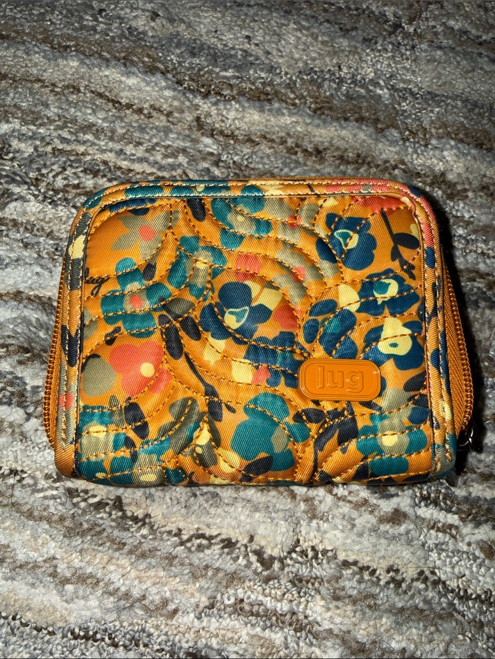 lug Splits Quilted Floral Zip Wallet - Mustard Teal Navy Coral